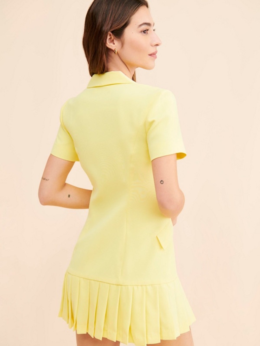 Amanda Uprichard Double-Breasted Yellow Pleated Hem Dress size Small - Picture 4 of 7